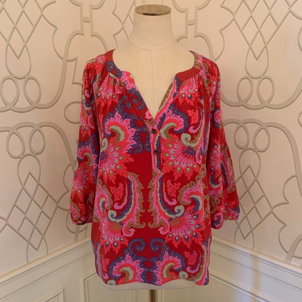 Tibi Multicolor Floral Paisley Silk Blouse
